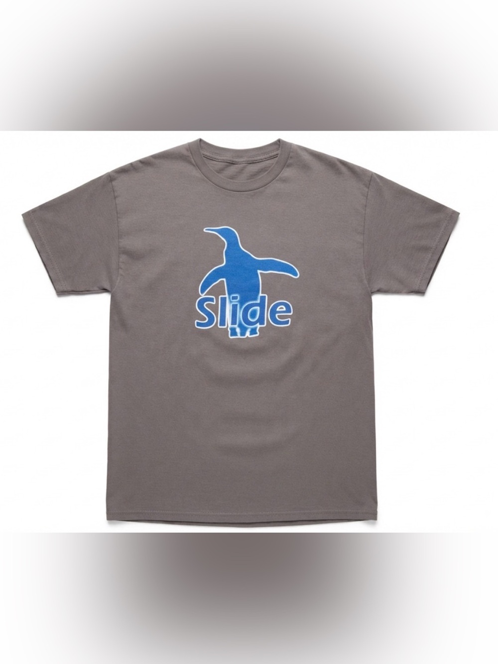 Vintage Slide Skateboarding T-Shirt Mens L/XL Gray Short Sleeve Skate Penguin